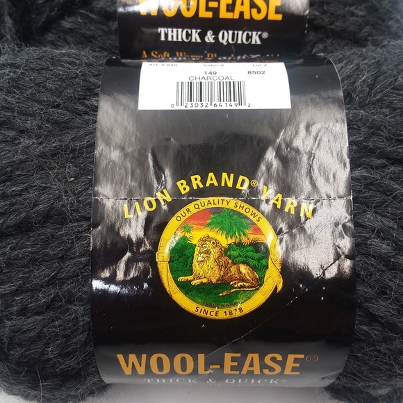 (4) Skeins Lion Brand Wool-Ease Thick & Quick Yarn Charcoal #149 Super Bulky 6oz - Picture 7 of 8